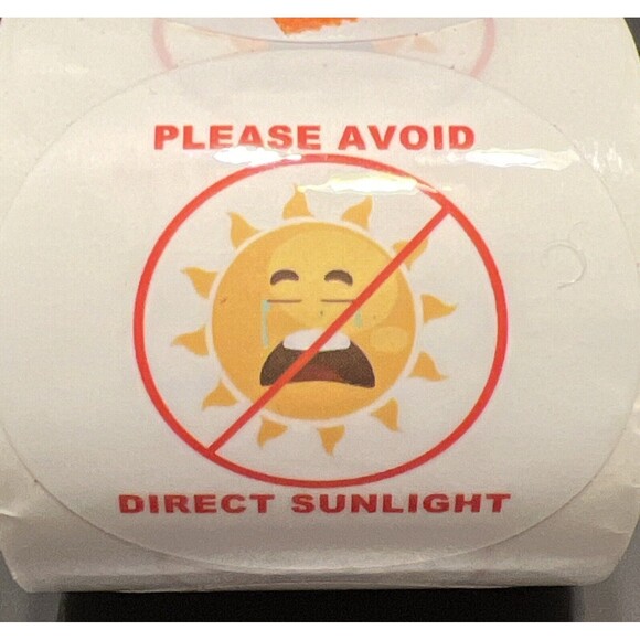 AVOID DIRECT SUNLIGHT 100-2” Circle Stickers on Roll Weatherproof Warning Labels - Picture 3 of 4